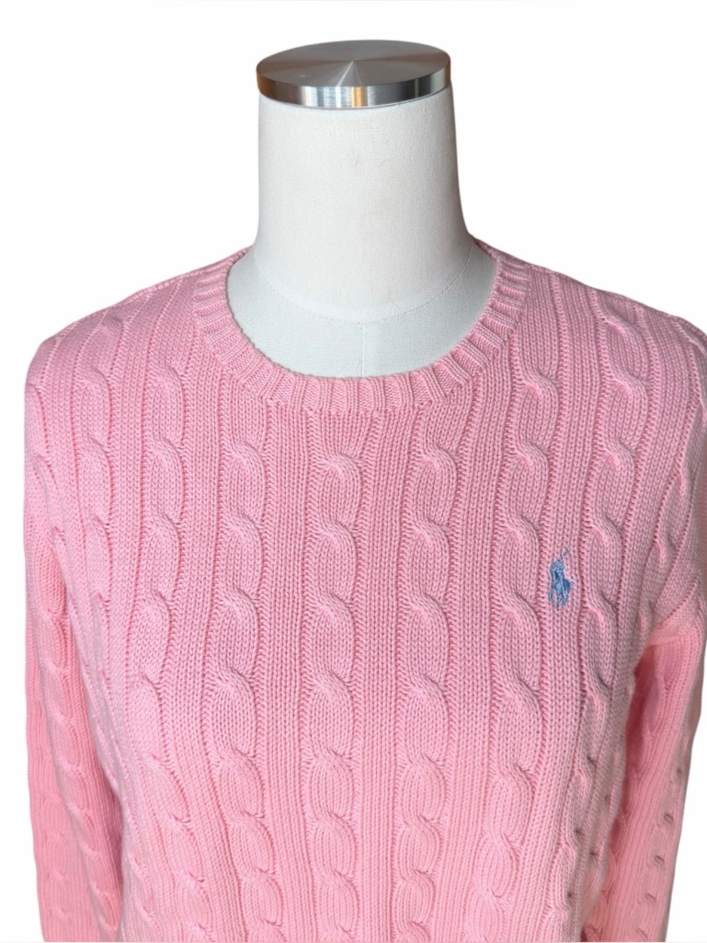 Ralph Lauren Pink Cable-Knit Cotton Crewneck Sweater Size Large - Picture 4 of 10